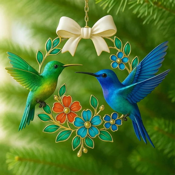 Exquisite Hummingbird Wreath Hanging Ornament Handcrafted Home Decor for Living Room Garden Entryway Year Round Decoration Thoughtful Gift for Nature Lovers