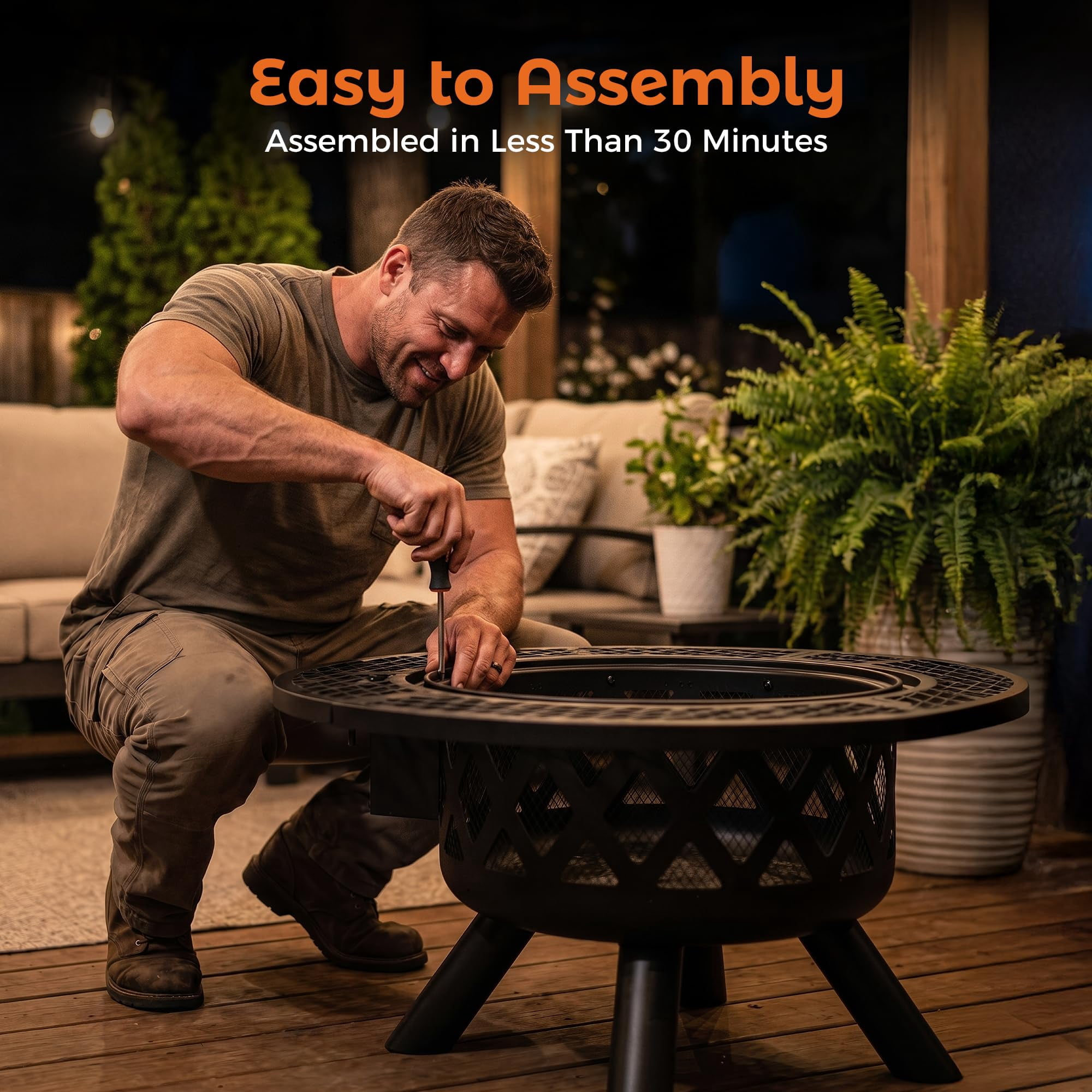 BALI OUTDOORS 32 inch Fire Pit with Poker, Wood Burning Fire Pit Patio for Outside with Grill