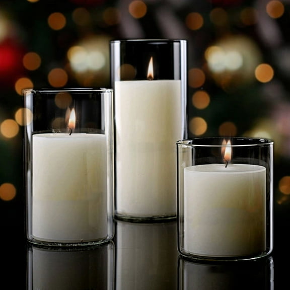 NICEXMAS 3pcs Clear Glass Votive Candle Holders for Romantic Candlelight Dinner and Home Decoration