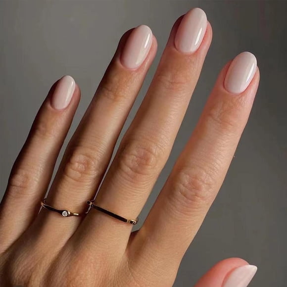Woeilo Short Milky White Press on Nails Almond False Nails Solid Color Nail Art Acrylic Full Cover Fake Nails Cute Nails Tips for Womon and Girle 24 Pcs Milky White 1 Fl Oz (Pack of 1)