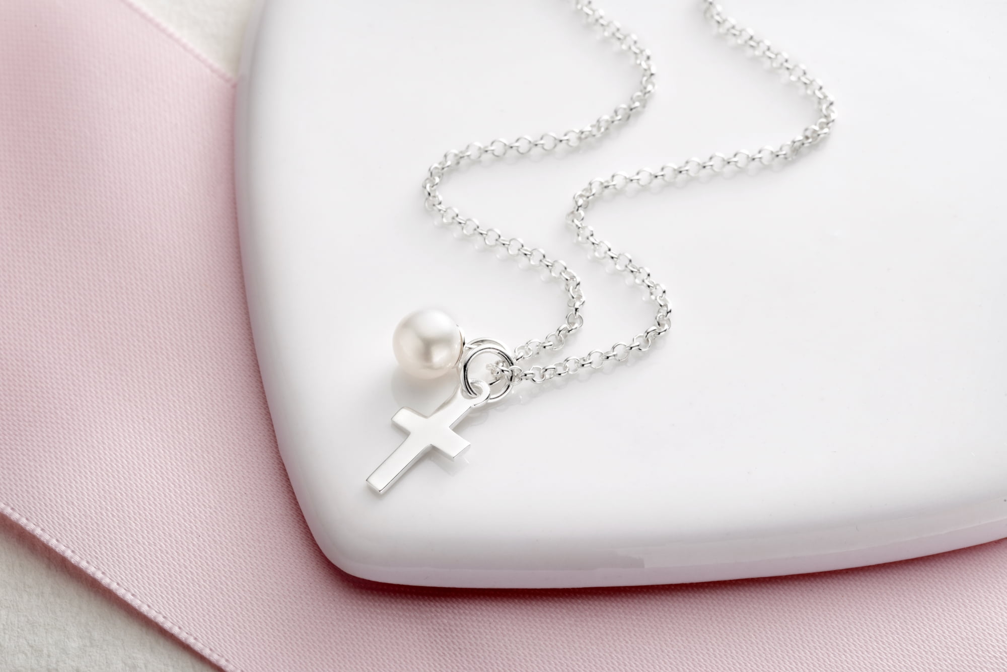 Molly Brown London Sterling Silver & Cultured Pearl Cross Necklace, 16 in Belcher Chain