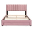 thumbnail image 3 of Leumius Queen Size Platform Bed with A Storage Drawer,Velvet Upholstered Bed Frame with Wingback Vertical Channel Tufted Headboard,Pink, 3 of 8