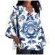 thumbnail image 3 of TaTaai Women's V Neck Casual Blouse, Printed Linen Look Shirt, Three Quarter Sleeves with Roll Tab for Summer Gift, 3 of 5