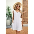 thumbnail image 4 of Women'S Summer Solid Color Round Neck Hollow Pleated Sleeveless Dress with Pockets White XXL, 4 of 9