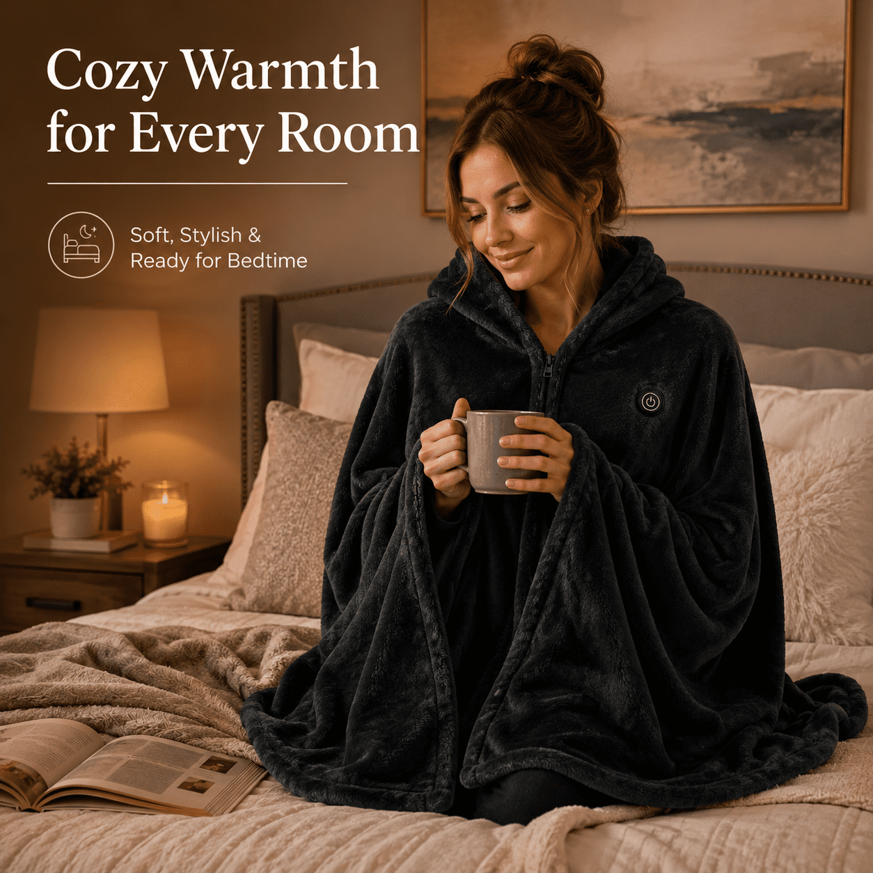 USB Heated Blanket, Poncho, and Shawl Wrap – Washable, Zippered, 59x31 inches for Home and Office