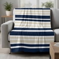 thumbnail image 2 of Navy Blue Khaki Striped Blanket Soft Cozy Warm Throw Blanket for Couch, Plush Fuzzy Flannel Fleece Blankets for Sofa, Gradient Horizontal Lines Bed Blankets Lightweight Gifts for Women, 50"x80", 2 of 9