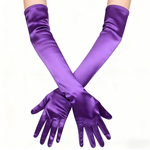 Long Elbow Satin Gloves, Stretchy Long 21inch 1920s Opera Gloves Evening Dancing Party Glove for Women (Purple)