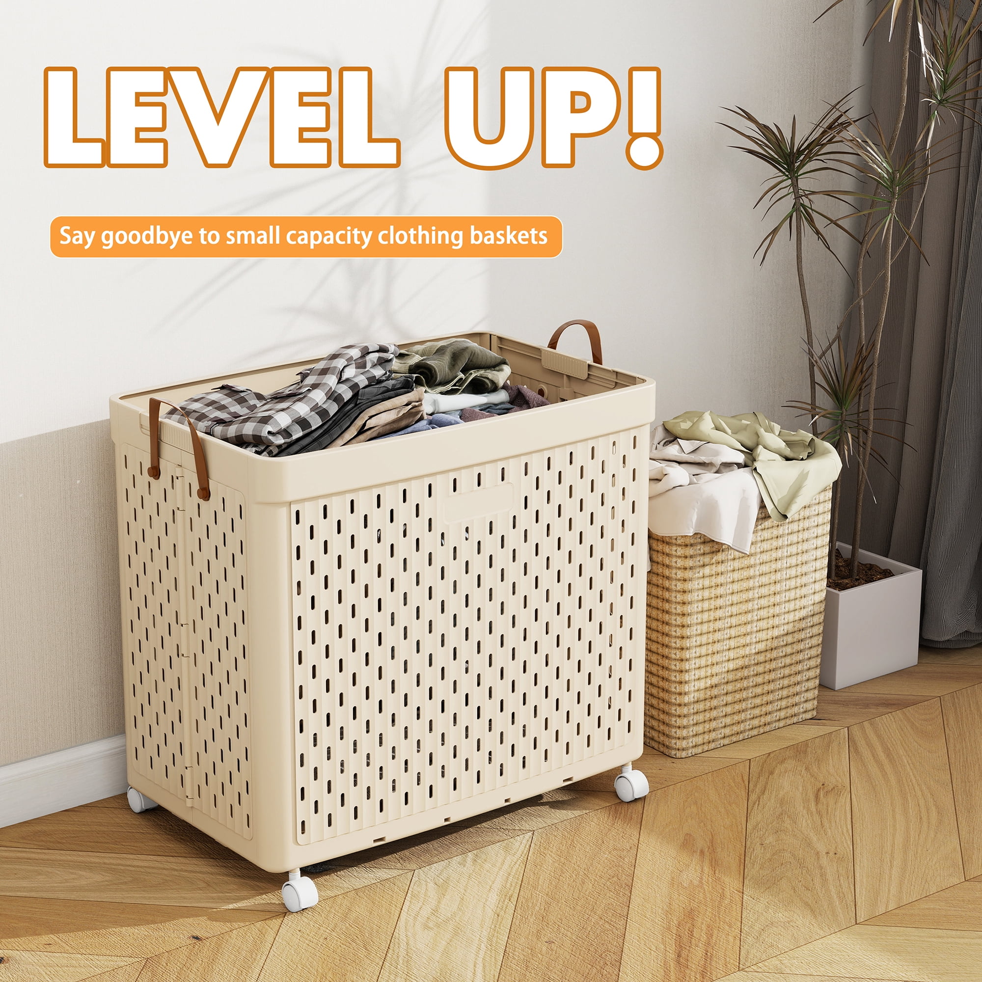 SEESPRING 108L Large Laundry Basket with Wheels,Collapsible Clothes Basket Organizer Laundry Basket,Plastic Dirty Clothes Laundry Hamper