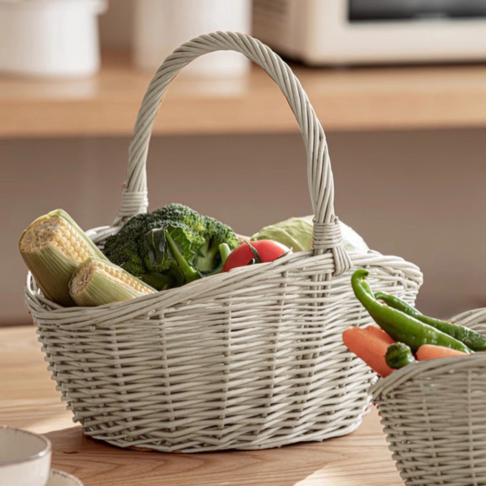 UJMNHYGT Handwoven Wicker Harvest Basket with Handle, 9.06x7.09x8.27 Inch Rattan Woven Storage Basket for Garden Fruit Vegetables Picnic Easter Organizing Flower Girl Gift Basket