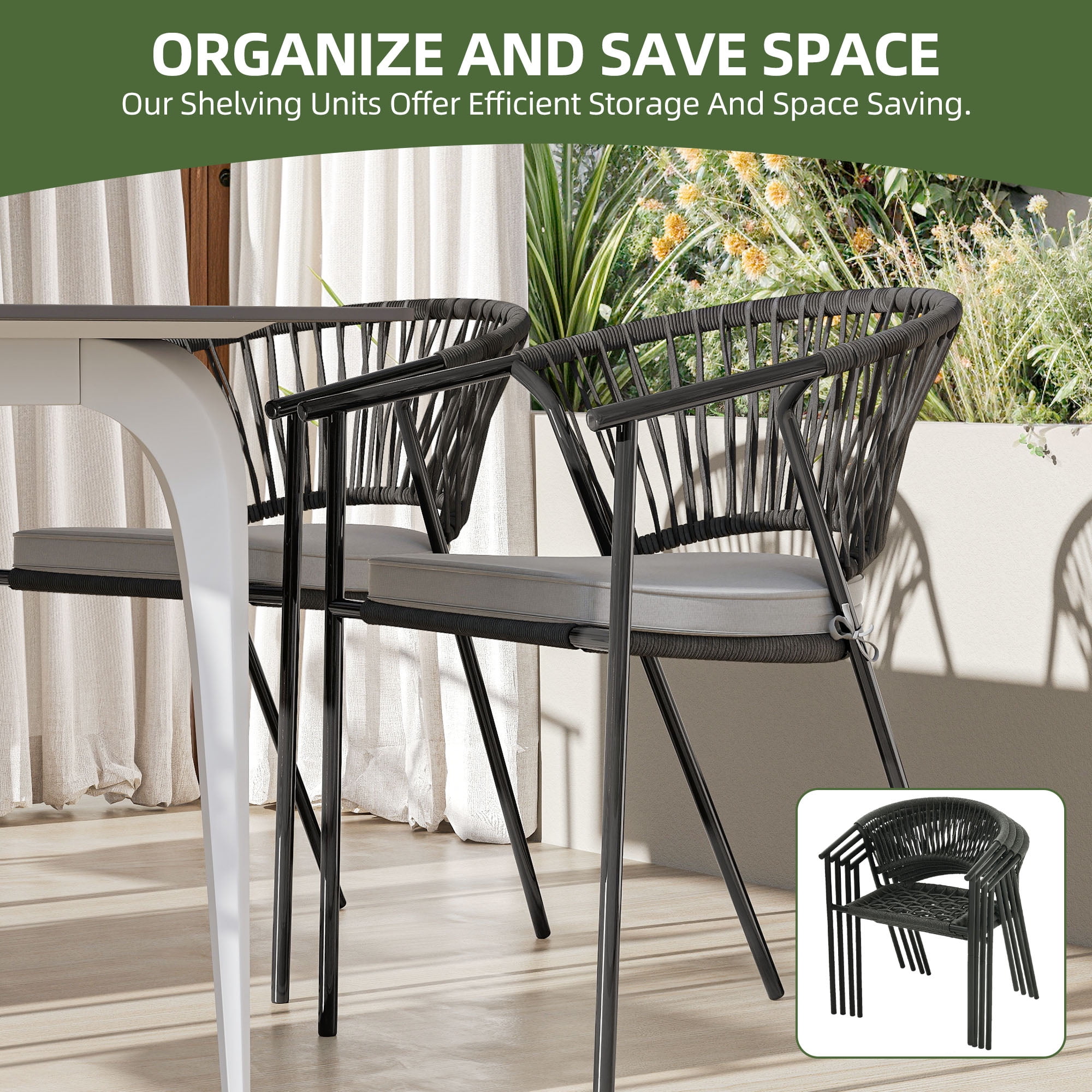 Uforic 6-Piece Outdoor Patio Dining Chairs with Cushion, Stackable Patio Chairs for Garden, Backyard, or Poolside,Gray