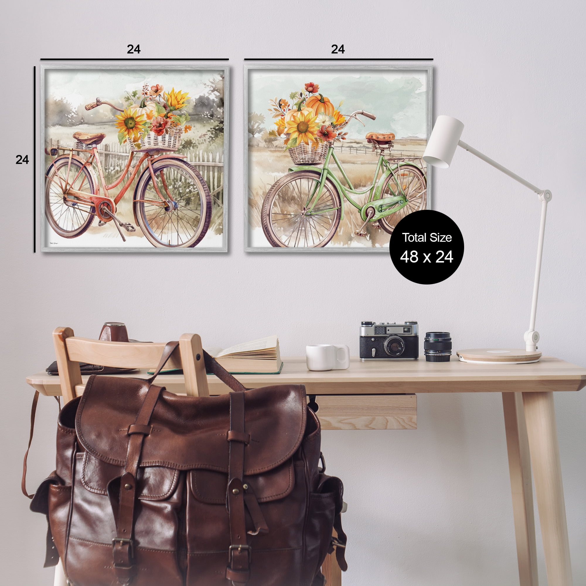 Stupell Industries Rustic Autumnal Bicycles Transportation Painting Gray Framed Art Prints Wall Art, 24 x 24, Set of 2