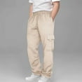 thumbnail image 4 of SonxaHe Toddler Boys Pants Drawstring Stretch Waist Cargo Trousers with Pockets Children Sports Active Pants Beige,Sized 3-4, 4 of 7