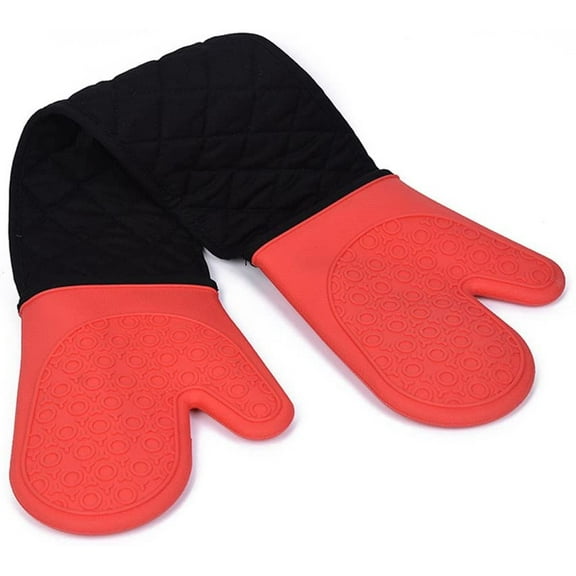 Connected Oven Mitts All-in-One Potholder Gloves Heat Resistant Quilted Silicone Oven Mitts 33.8 x 7-inch