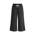 thumbnail image 6 of breaise Linen Capri Pants Girls Summer Casual Beach Wide Leg Lounge Palazzo Pants High Waisted Cropped Trousers with Pockets, 6 of 8