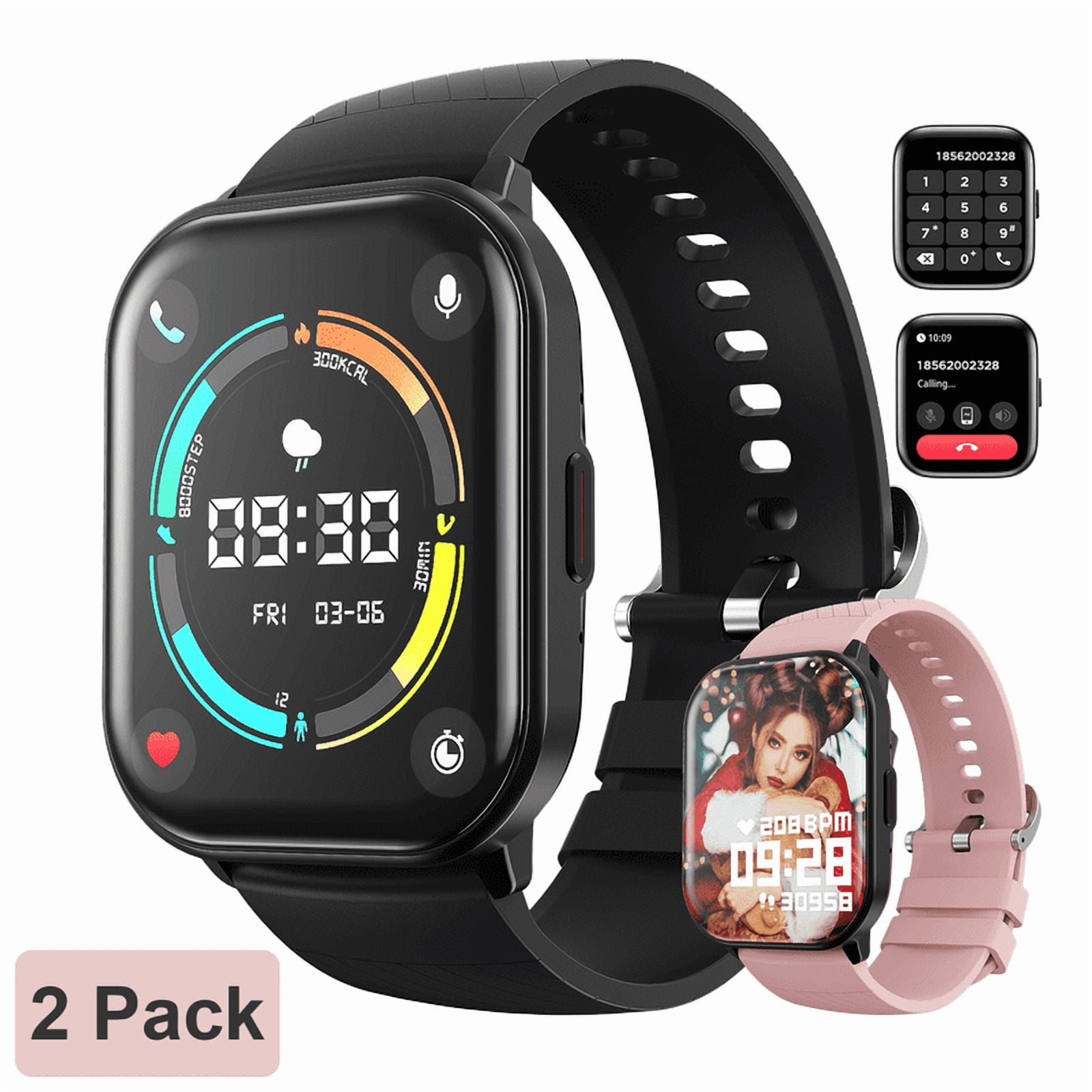 (2 pack) AUOSHI Smart Watch Fits for Android & Iphone (Bluetooth Answer/Make Calls), 2.01 inch IP68 Waterproof Tracking Fitness, Sleep Monitor/Pedometer/Calories,Multiple Sports Modes,Black