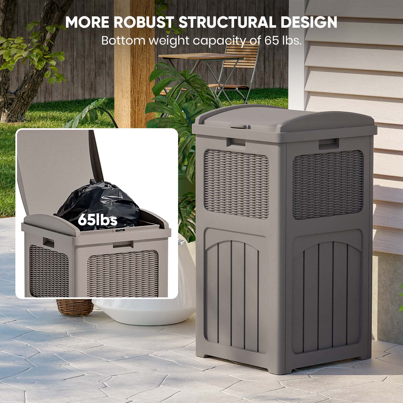 Patiowell 36 Gallon Hideaway Can Resin  Trash with Latch for Backyard, Deck, or Patio,Light Brown