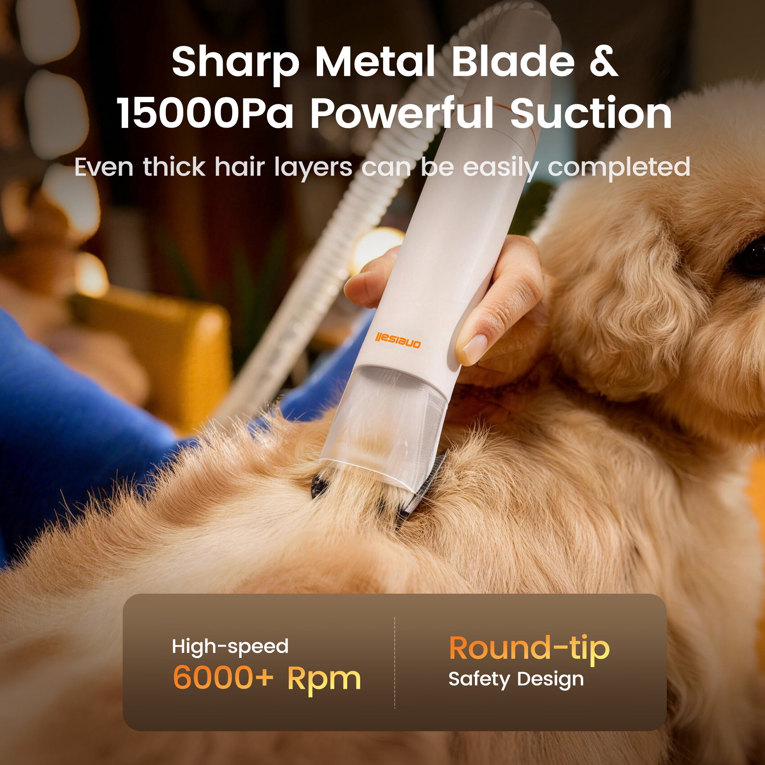 Oneisall LM6 15000Pa Dog Grooming Vacuum for Shedding 99% Pet Hair, 9-in-1 400W Dog Grooming Kit with 2L Dust Cup & Grooming Tools, Pet Hair Vacuum Cleaners for Home, Orange