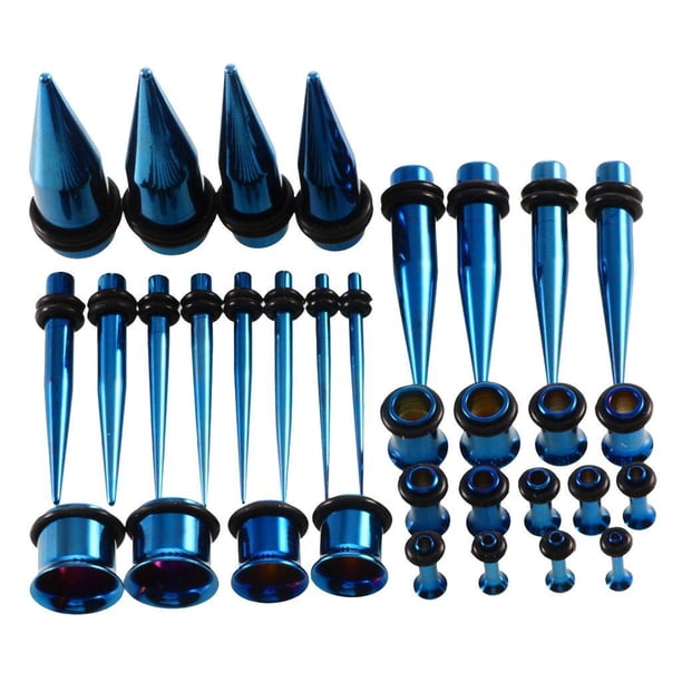 Kit de estiramiento de medidores de oído Yinane 36pcs tapones de acero Inoxidable oscuro