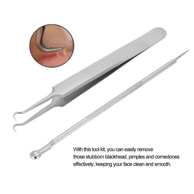 Kit d'Extraction, Outil de Retrait de Points Noirs, Ensemble d'Outils de Retrait de Boutons, Extracteurs de Boutons à Double Extrémité en Acier Inoxydable Facile à Utiliser Durable avec Étui de Rangement