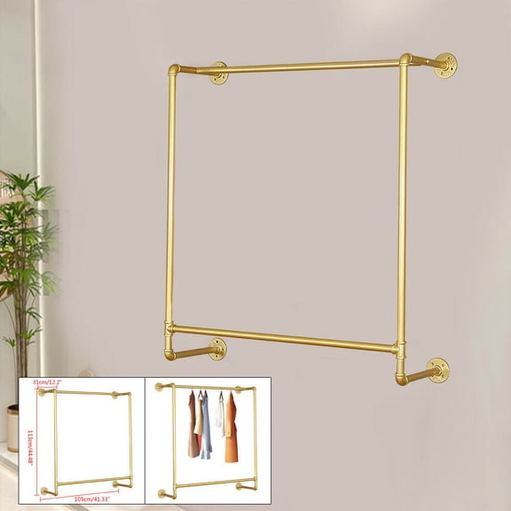Gold Wall Mounted Clothes Rack Drying Hanger For Store Storage Display Clothes Metal Clothes Hangers Wall Mount Display Clothes Rack For Home Store Office Clothes Rail Hanging Shop Clothes Display