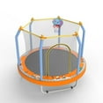 thumbnail image 4 of Leumius 55inch Trampoline for Kids, Outdoor Mini Trampoline with Enclosure and Basketball Hoop, Orange, 4 of 7