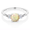 thumbnail image 2 of 10K White Gold White Ethiopian Opal White Created Sapphire and White Diamond Accent 3-Stone Engagement Ring for Women (0.70 Cttw, Round Cabochon 6MM, Gemstone October Birthstone, Size 8.5), 2 of 5