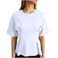 thumbnail image 3 of Pounoo Women's T-Shirts Short Sleeve Crew Neck Cinched Waist Tops Casual Daily Wear Soft Fabric Relaxed Fit Shirts, 3 of 8