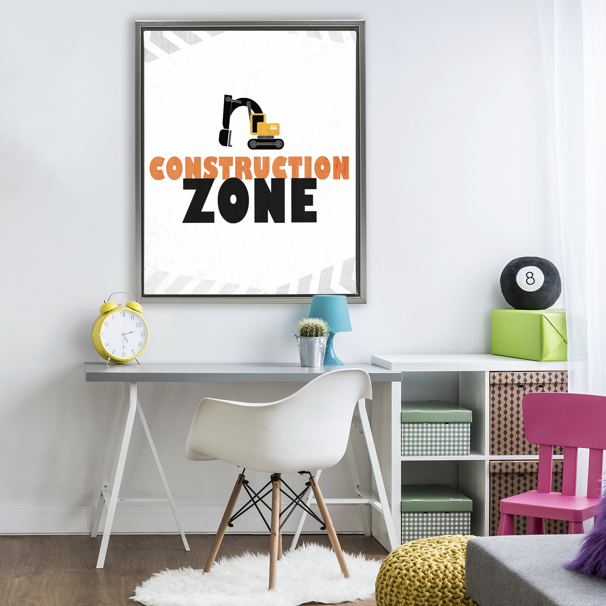 Construction Zone Minimal Gray Framed Floater Canvas Wall Art, design by Kim Allen