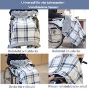 Mictong wheelchair warm blanket, adult scarf blanket, wheelchair cape knee blanket, leg covering blanket, suitable for wheelchairs, living rooms, offices, 1 piece, Blue Grid A