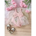 thumbnail image 2 of WIFORNT Barboteuse d'Été pour Bébés Filles Robe Broderie Florale Tulle Patchwork Nœud Sans Manches Col en V Combinaison, 2 of 7