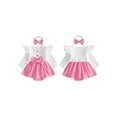 thumbnail image 2 of Cjfdfy Newborn Baby Girl Fall Bodysuit Lace Ruffle Ribbed Long Sleeve Corduroy Romper Dress And Bow Headband Infant Cute Fall Winter Holiday Outfit 0-18 Months, 2 of 9
