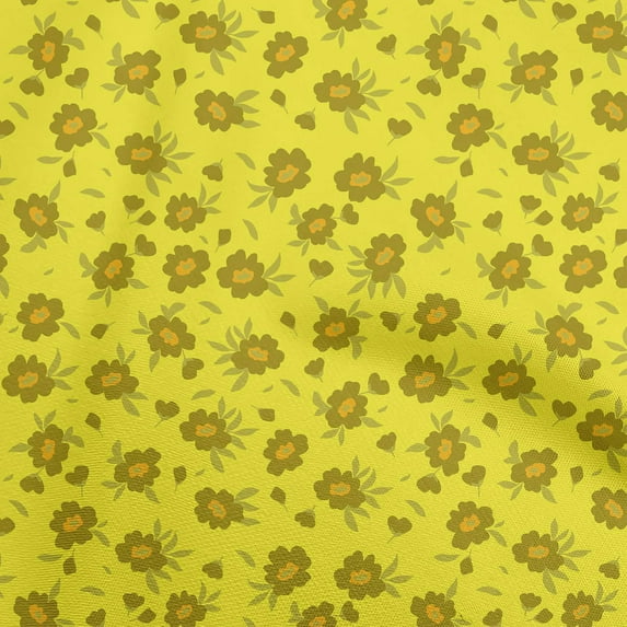 oneOone Cotton Cambric Yellow Fabric Leaves & Clover Diy Clothing Quilting Fabric Print Fabric By Yard 56 Inch Wide