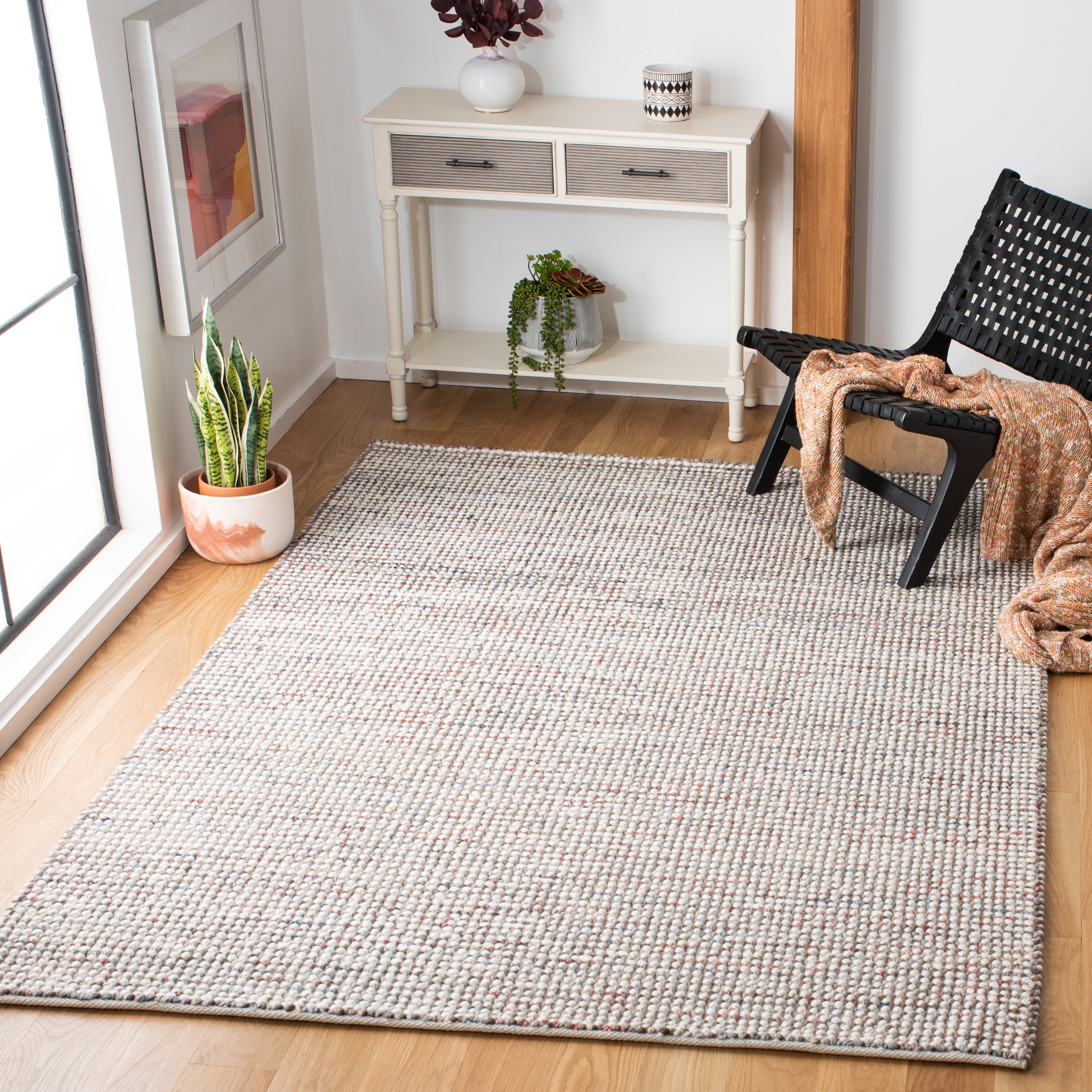 SAFAVIEH Vermont Windsor Solid Area Rug, Ivory/Grey, 6' x 6' Square