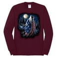 thumbnail image 2 of Wild Bobby, American Flag Howling Wolf Animal Lover Mens Long Sleeve Shirt, Maroon, Medium, 2 of 3