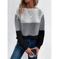 thumbnail image 4 of Suéter Informal de Cuello Redondo, Acanalado, de Punto con Bloques de Color, Hombros Caídos y Larga para Mujer, Otoño e Invierno. Gris Oscuro M, 4 of 9