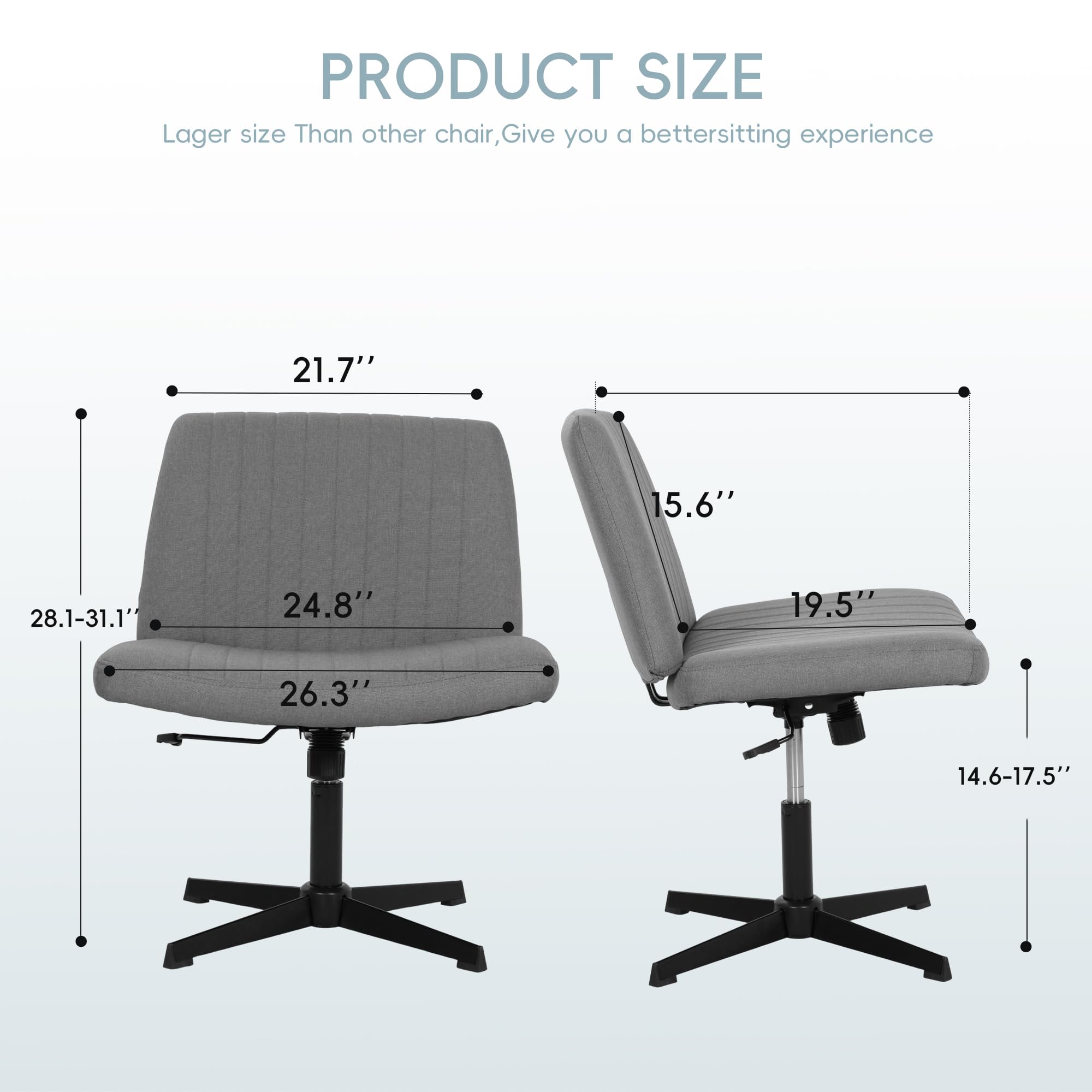 CL.HPAHKL Criss Cross Legged Office Chair, Swivel Height Adjustable Ergonomic Desk Chair No Wheels Armless, Wide Seat Modern Computer Task Vanity Chair for Small Spaces - Gray, Pack of 1