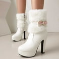 thumbnail image 2 of Mostsola Platform Boots for Women Zip up Round Toe Fluffy Bowknot Short Booties Stiletto Heels, 2 of 8