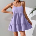 thumbnail image 4 of Women Sleeveless Backless Slip Mini Dress Sexy Lady High Elastic Waist Solid Ruffle Straight Fitting Slimming Evening Party Dresses Purple XL, 4 of 5