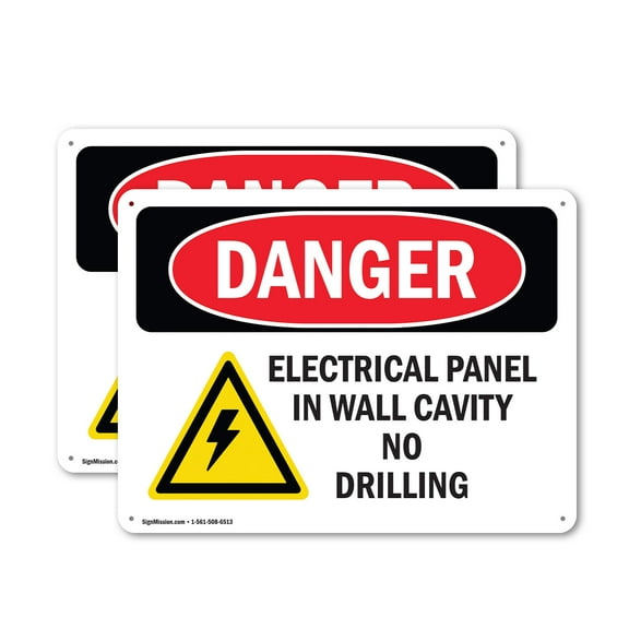 (2 Pack) Electrical Panel In Wall Cavity OSHA Danger Sign 10 Inch X 7 Inch Plastic Sign, Weather Resistant, UV Protected for Workplace, Business, and Construction Site, Made in the USA