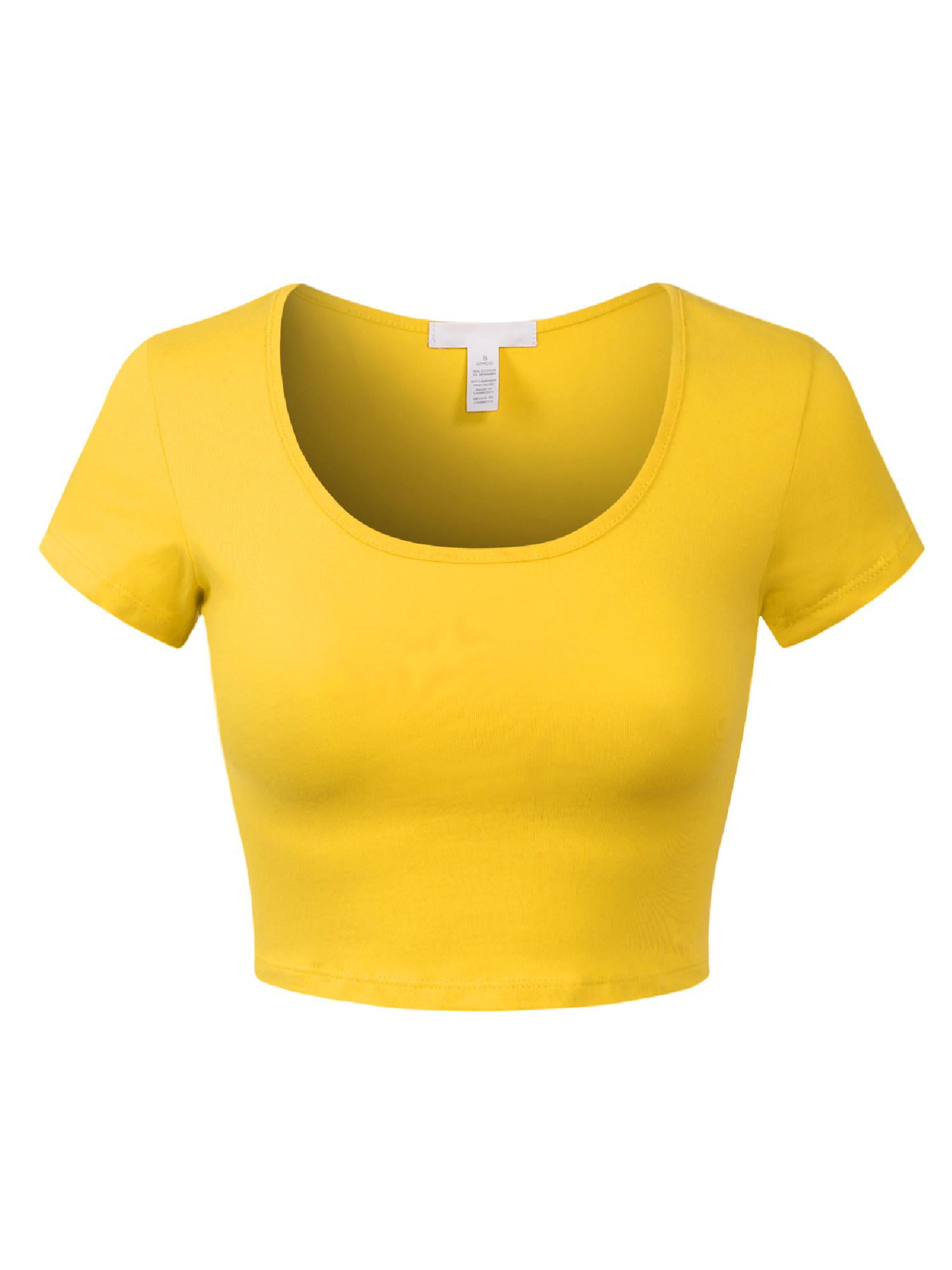 MixMatchy Women's Cotton Solid Scoop Neck Cap Sleeve Crop Top Shirt ...