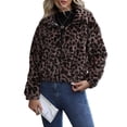 thumbnail image 2 of Womens Leopard Print Fleece Coat, Fashion Jacket Faux Fur Cardigan Overcoat Leopard Print XL, 2 of 9