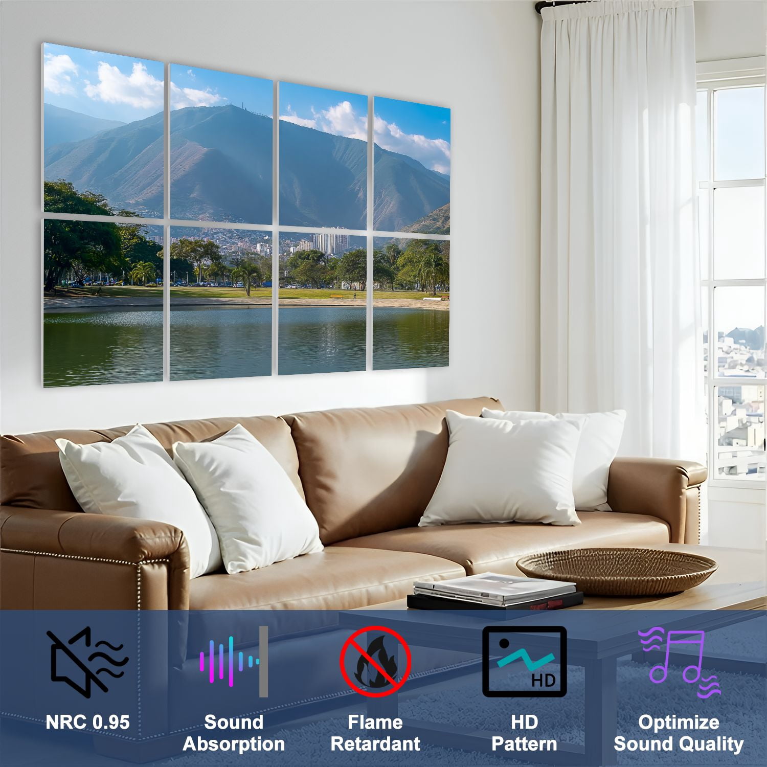8 Pack Art Acoustic Panels Sound Absorbing Parque Este Cerro Avila Caracas Venezuela Decorative Soundproof Wall Panels Self Adhesive for Nursery Game Room Bedroom 48"x32"