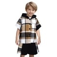 thumbnail image 2 of ASFGIMUJ Toddler Boys Outfits 2 Piece Summer Shorts Sets Short Sleeve Patchwork Plaid Prints T Shirt Hooded Tops Pants Kids Clothing Sets,Size 6-7 Years, 2 of 6