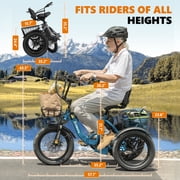 ESKUTE Blue E Trike Electric Bike, Peak 1200W Brushless Motor Folding Trike 18X3.0 Fat Tire Ebike, 499Wh Removable Battery, Step-Thru 3 Wheel Electric Bicycle, 48V 13AH 18MPH+ Tricycle for Adults