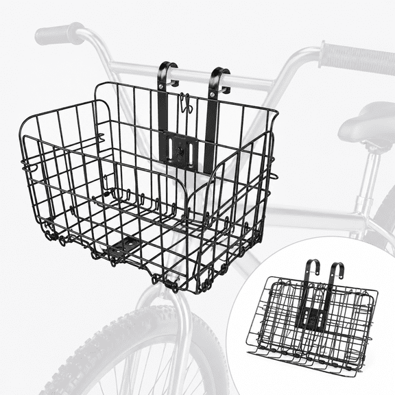 Bike Basket, Heavy-Duty Metal Foldable Front & Rear Bike Basket, Bicycle Cargo Rack with Handles for Bike Accessories, Mountain and Adult Bikes