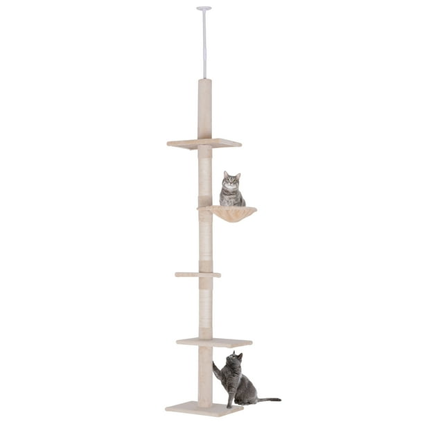 PawHut 8.5ft Cat Climbing Tree 5 Tier Kitty Activity Center Floor to Ceiling Cat Climber Toy with Scratching Post Play Rest Post Pet Furniture Beige Walmart