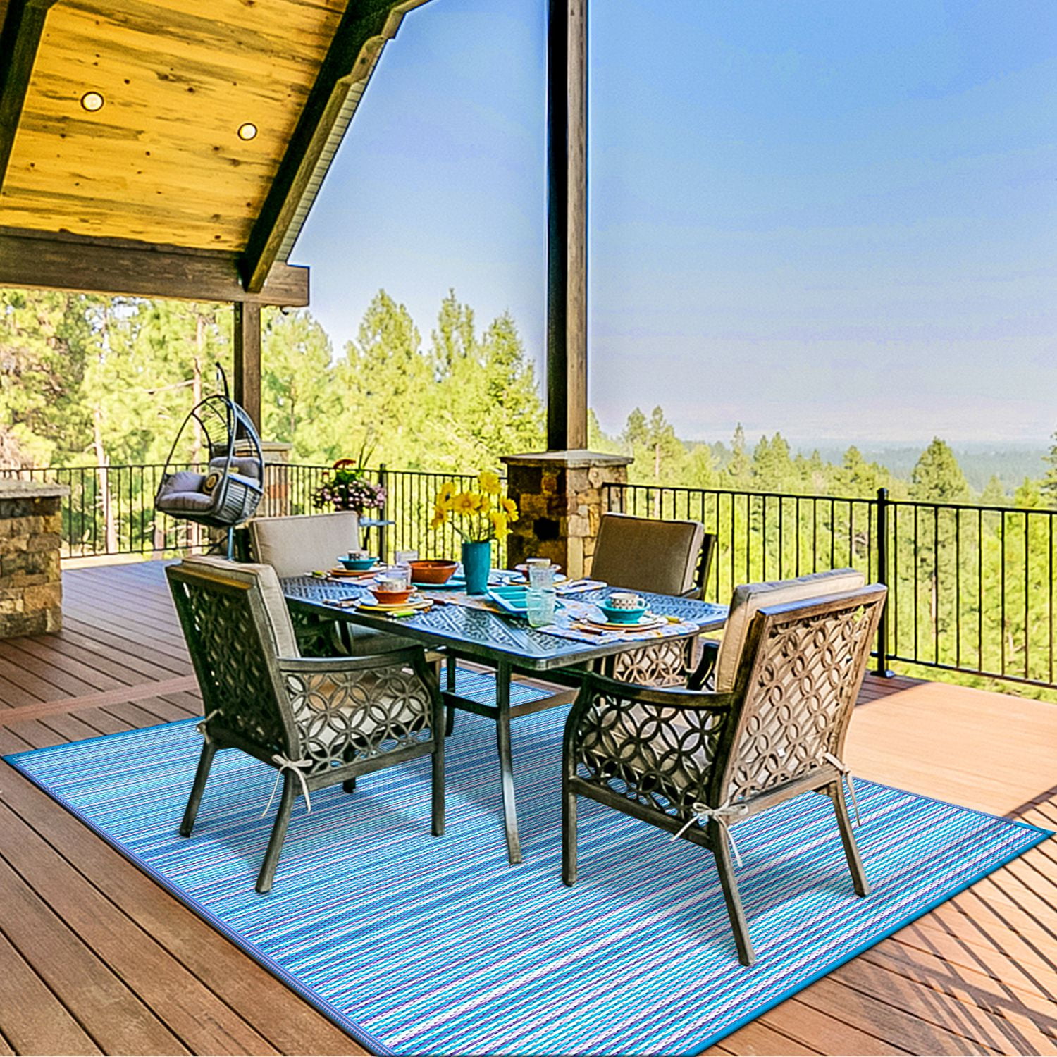 MCOW 5'x8' Outdoor Rug for Patio Clearance, Reversible Plastic Area