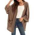 thumbnail image 1 of Grace Karin Women's Open Front Cardigan Oversized Waffle Knit Long Batwing Sleeve Sweaters with Pockets,Light Coffee, 1 of 7