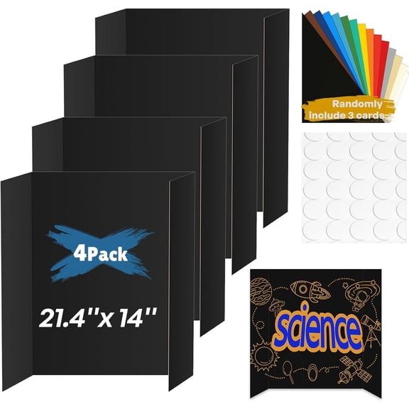 4 count Trifold Poster Board, Small 21.4 x 14 in, Black Poster Boards
