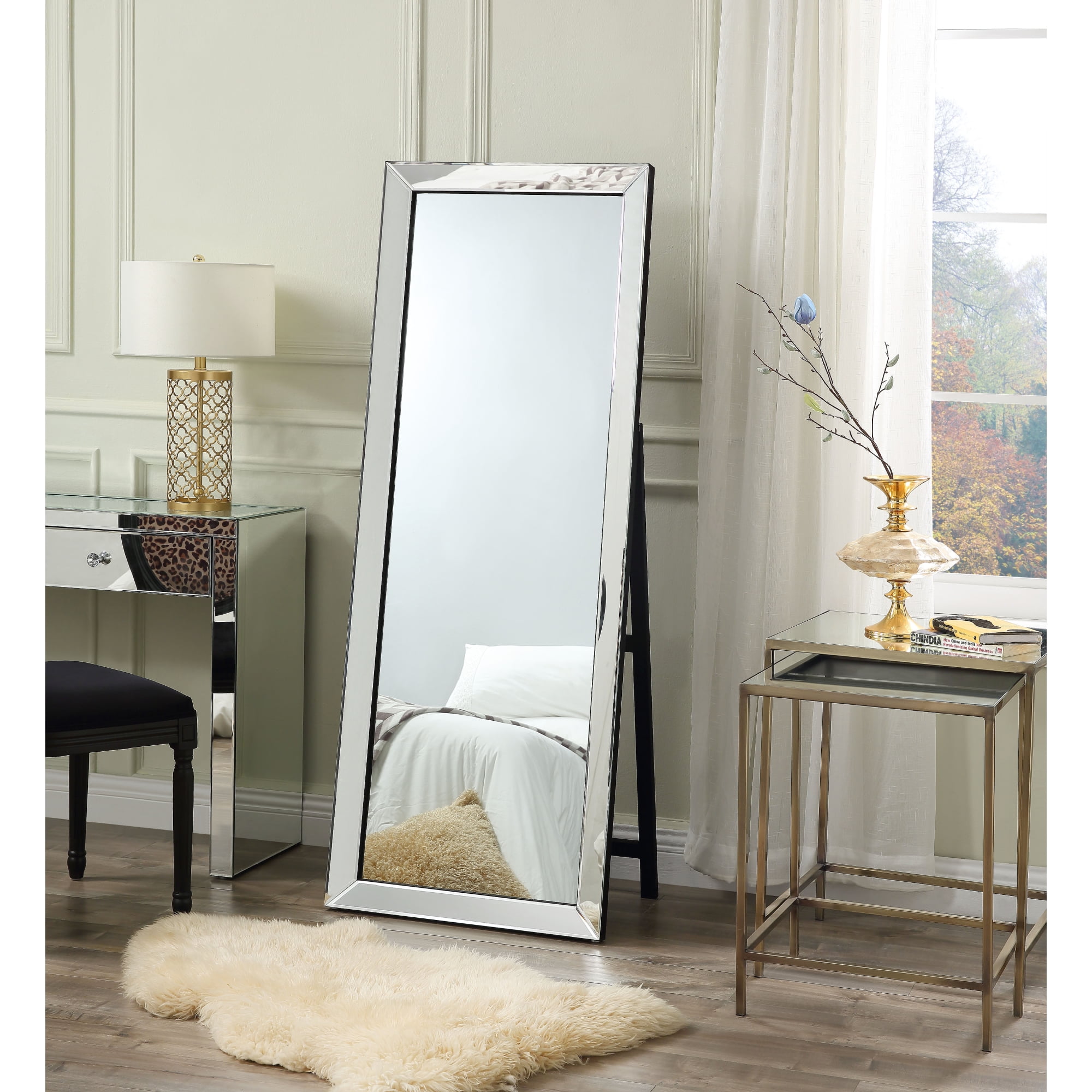 Inspired Home Jadai Full Length Mirror Floor Standing Bedroom Mirrored